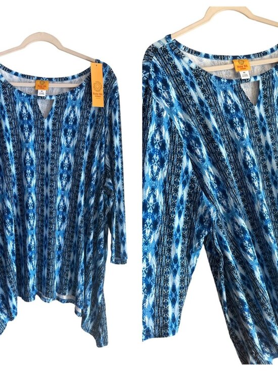 NWT Ruby Rd Women's 4X Blue Abstract Scoop Neck Stretchy Summer Blouse 25.5"x28" - Picture 1 of 9